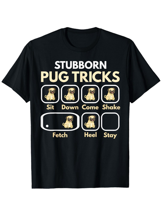 Men's Graphic T-Shirt Stubborn Pug Tricks Playful Icons In Light Cream With Cute Sitting Pug Dog