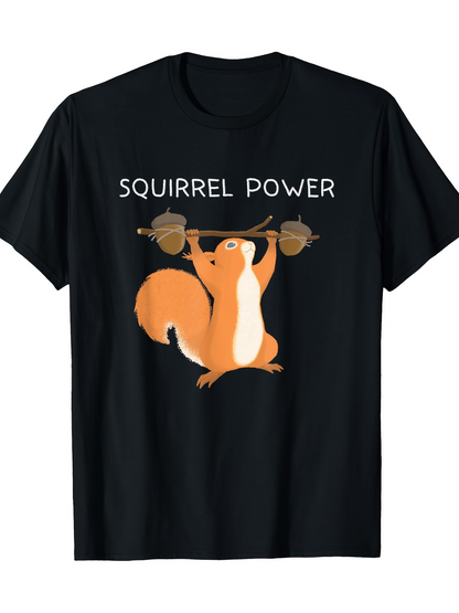 Men's Graphic T-Shirt Squirrel Power Cute Rodent Lifting Acorns With Strength And Determination Squirrel