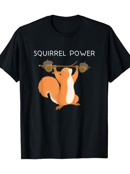 Men's Graphic T-Shirt Squirrel Power Cute Rodent Lifting Acorns With Strength And Determination Squirrel