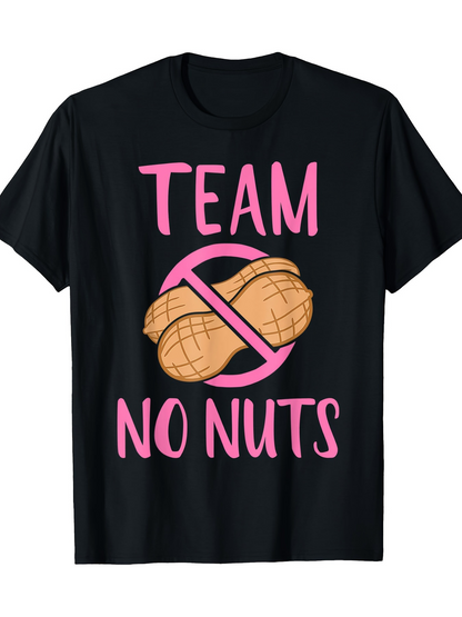 Men's Graphic T-Shirt Team No Nuts With Cartoon Peanut Silhouette And Pink Sign