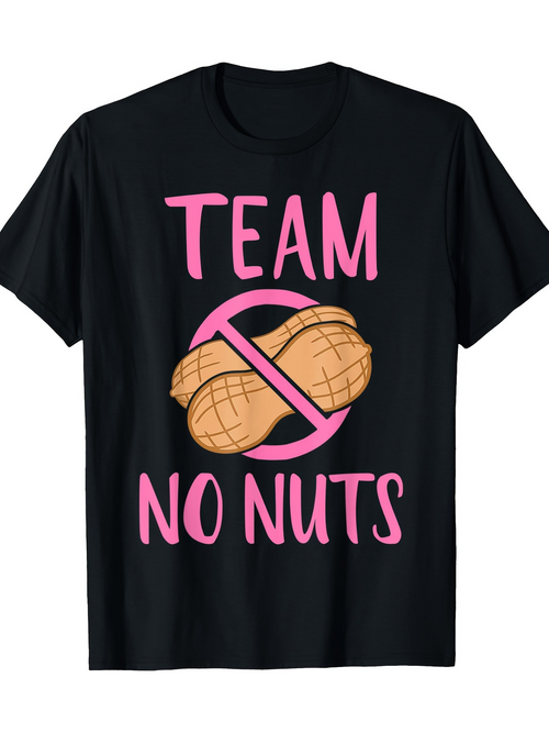 Men's Graphic T-Shirt Team No Nuts With Cartoon Peanut Silhouette And Pink Sign