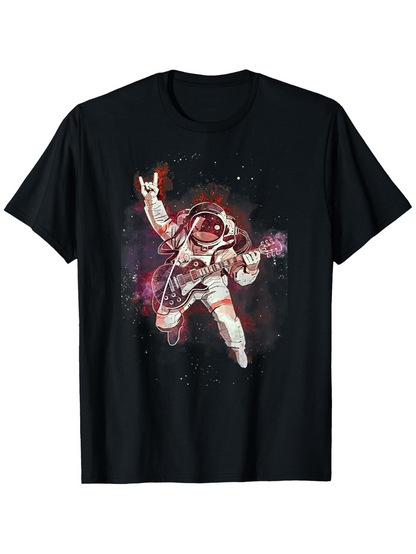 Men's Graphic T-Shirt Cosmic Rocker With Electric Guitar Floating Astronaut In Space