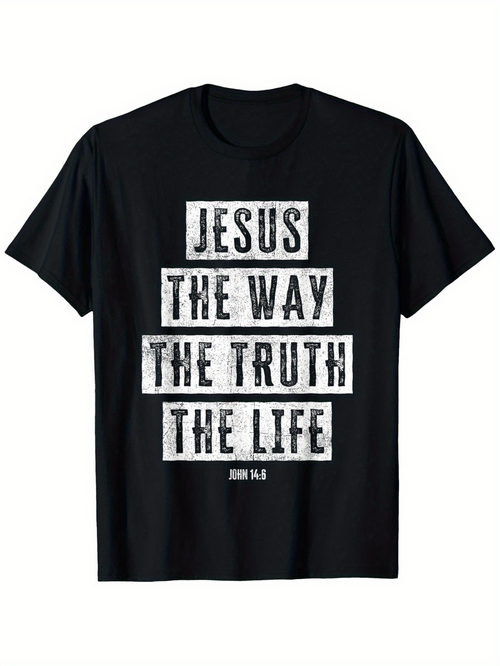 Men's Graphic T-Shirt Jesus The Way The Truth The Life Bold White Text Over Black Classic T Shirt