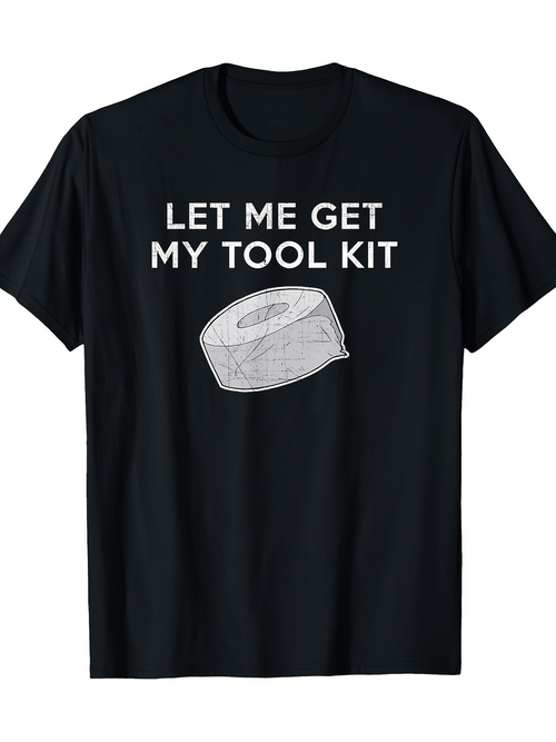Men's Graphic T-Shirt Let Me Get My Tool Kit Hand Drawn Roll Of Duct Tape On Black Fabric