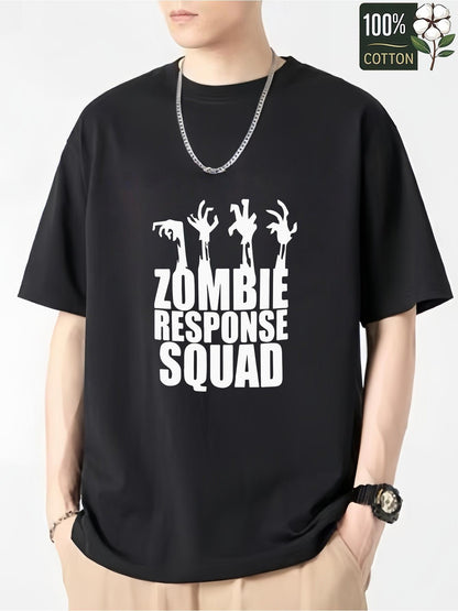 Men's Graphic T-Shirt Zombie Response Squad Creepy White Lettering With Rising Undead Hands