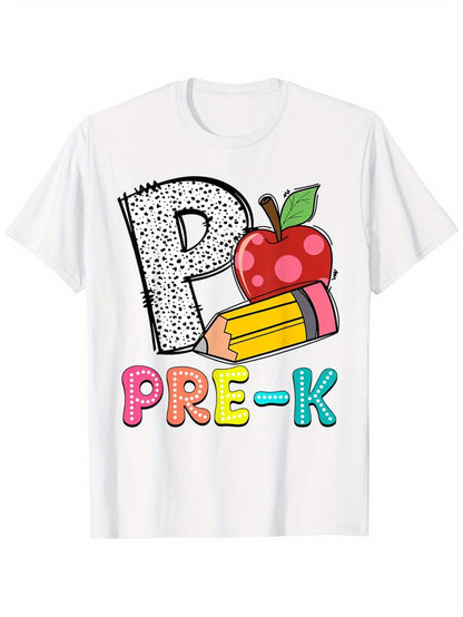 Men's Graphic T-Shirt PRE K Polka Dots With Apple And Bright Colorful Pencil