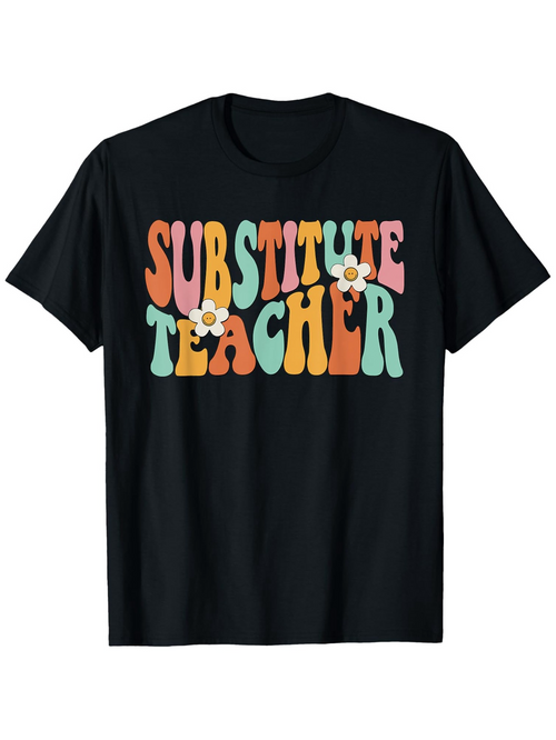 Men's Graphic T-Shirt Groovy Pastel Letters With Playful Daisy Details Teacher