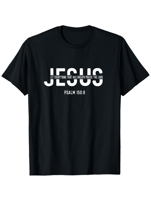 Men's Graphic T-Shirt Bold White Letters Across Chest With Bible Verse Jesus