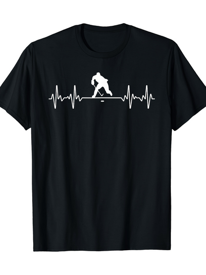 Men's Graphic T-Shirt Heartbeat Graphic With Dynamic Hockey Player Silhouette Central Focus