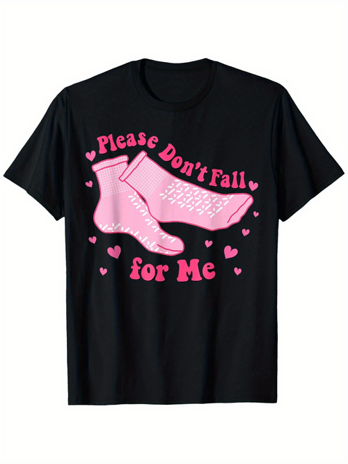 Men's Graphic T-Shirt Please Dont Fall For Me Pink Socks And Playful Hearts T Shirt