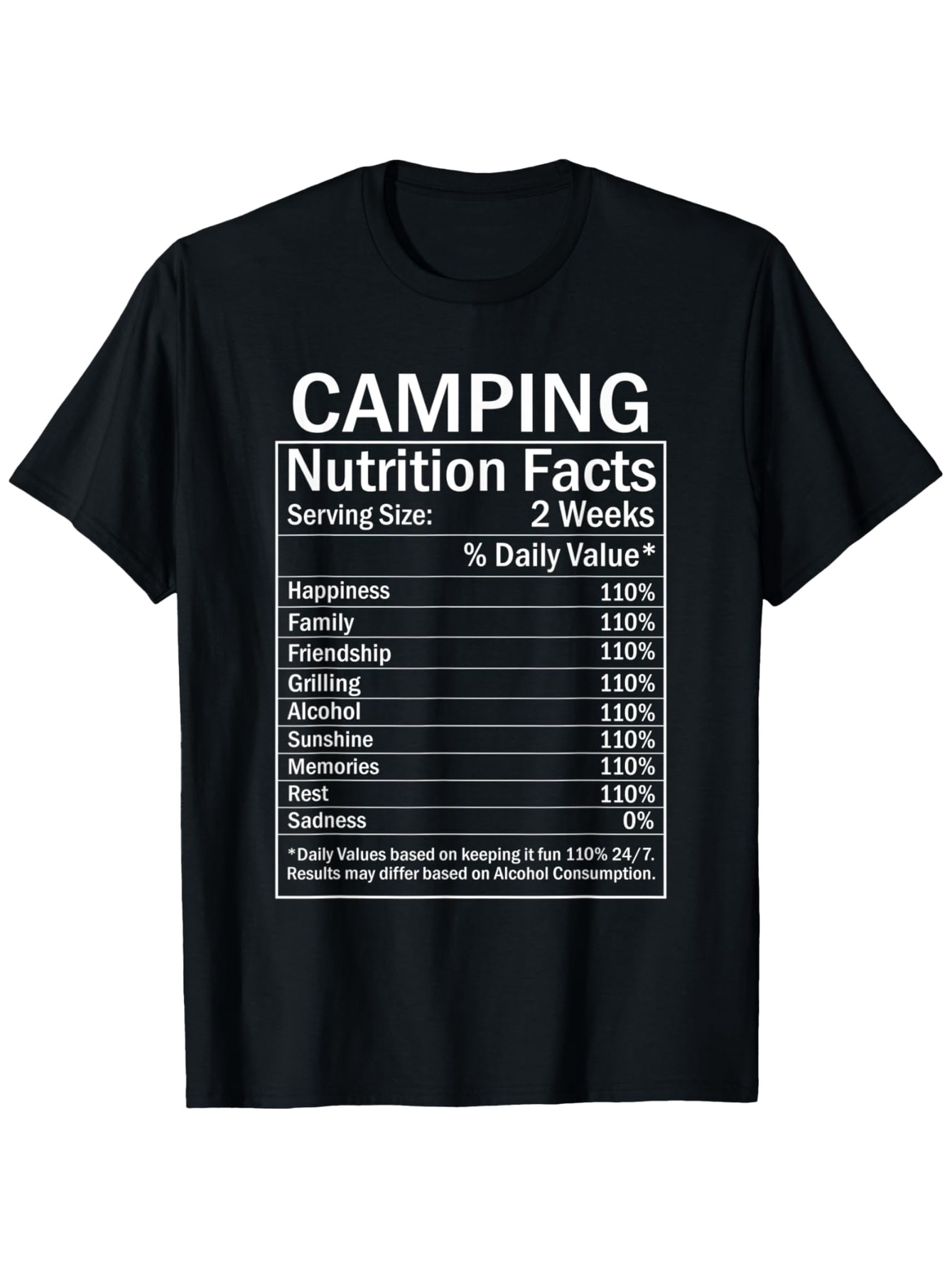 Men's Graphic T-Shirt Camping Nutrition Facts Chart With Fun Summertime Mood Outdoors Table