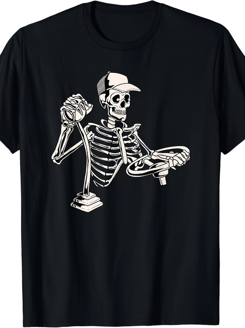 Men's Graphic T-Shirt Vintage Racing Skeleton Wearing Cap And Holding Steering Wheel