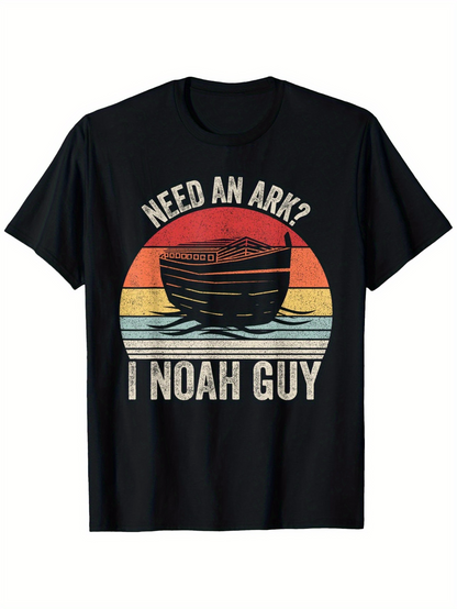 Men's Graphic T-Shirt Need An Ark I Noah Guy Vintage Sunset With Wooden Boat Under Water