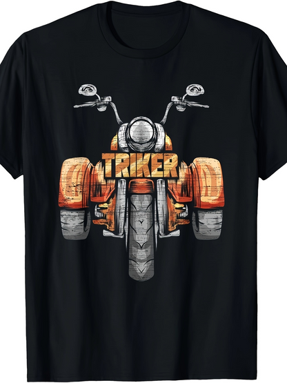 Men's Graphic T-Shirt Classic Vintage Wheels With Hand Drawn Chrome Orange Trike Motorcycle