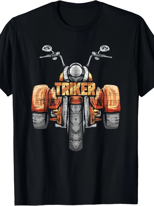 Men's Graphic T-Shirt Classic Vintage Wheels With Hand Drawn Chrome Orange Trike Motorcycle