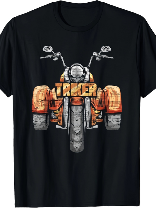 Men's Graphic T-Shirt Classic Vintage Wheels With Hand Drawn Chrome Orange Trike Motorcycle