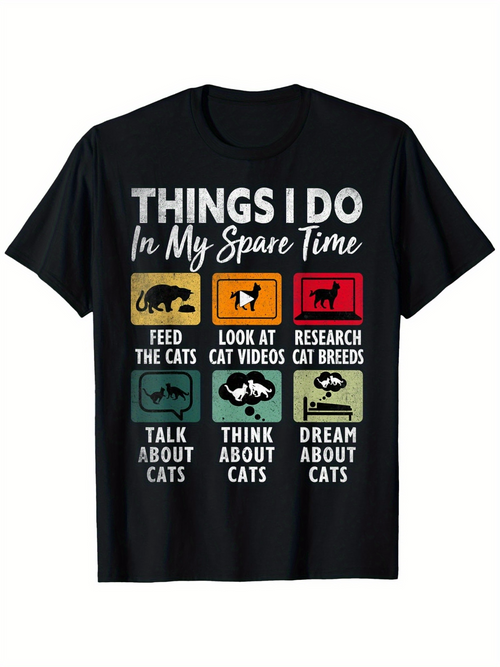 Men's Graphic T-Shirt Things I Do In My Spare Time With Silhouette Boxes Around Playful Cats