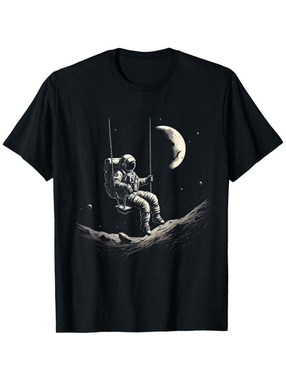 Men's Graphic T-Shirt Lonely Astronaut Sitting On A Lunar Swing Under The Crescent Moon