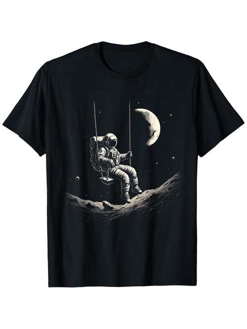 Men's Graphic T-Shirt Lonely Astronaut Sitting On A Lunar Swing Under The Crescent Moon