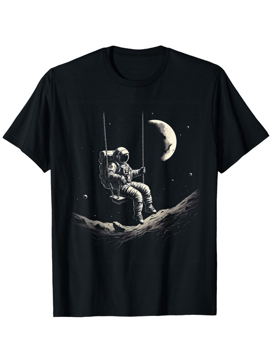 Men's Graphic T-Shirt Lonely Astronaut Sitting On A Lunar Swing Under The Crescent Moon