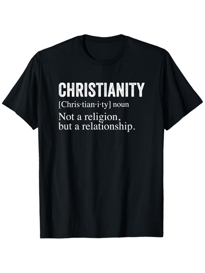 Men's Graphic T-Shirt Christianity Not A Religion But A Relationship Black Shirt With Bold Statement Text