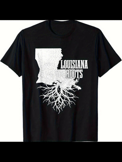 Men's Graphic T-Shirt Louisiana Roots Map Silhouette With Branching Roots Graphic