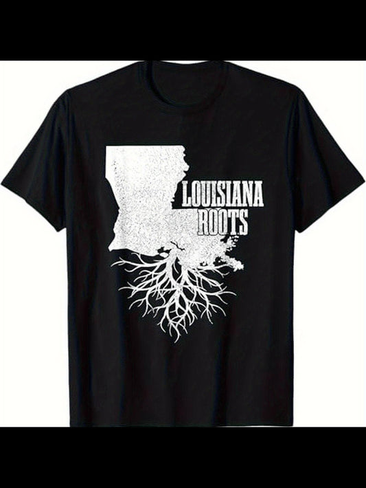 Men's Graphic T-Shirt Louisiana Roots Map Silhouette With Branching Roots Graphic