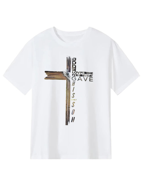 Men's Graphic T-Shirt God Loved The World Wooden Cross With Scripture And Text Design