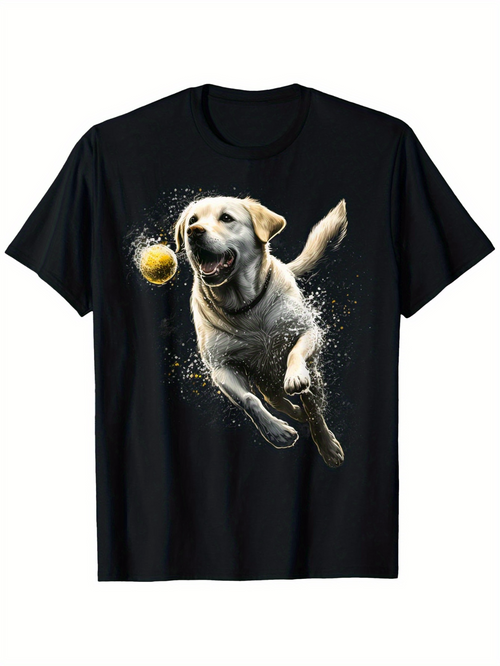 Men's Graphic T-Shirt Energetic Playful Dog Leaping With Splashing Water And Bright Yellow Ball Dog