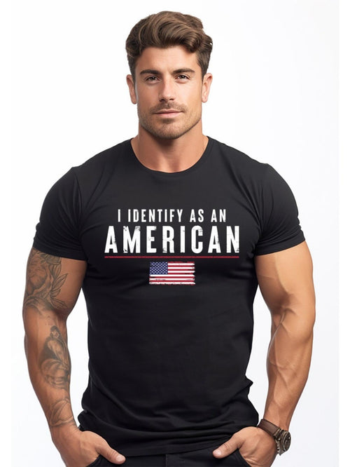 Men's Graphic T-Shirt I Identify As An American Bold Letters With Flag Design American