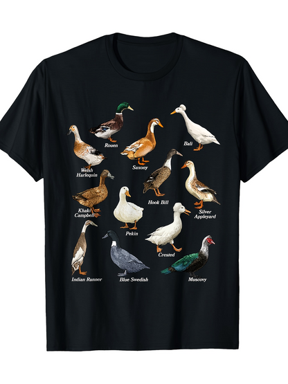 Men's Graphic T-Shirt Various Domestic Breeds With Feather Patterns And Colorful Plumage Duck