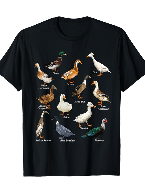 Men's Graphic T-Shirt Various Domestic Breeds With Feather Patterns And Colorful Plumage Duck