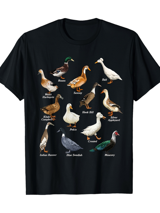 Men's Graphic T-Shirt Various Domestic Breeds With Feather Patterns And Colorful Plumage Duck