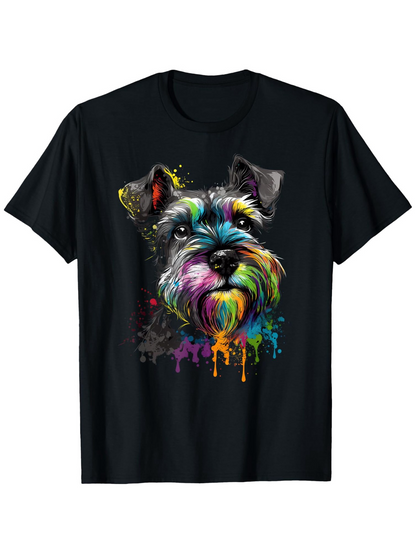 Men's Graphic T-Shirt Colorful Paint Splashes Dripping On Artistic Schnauzer Dog