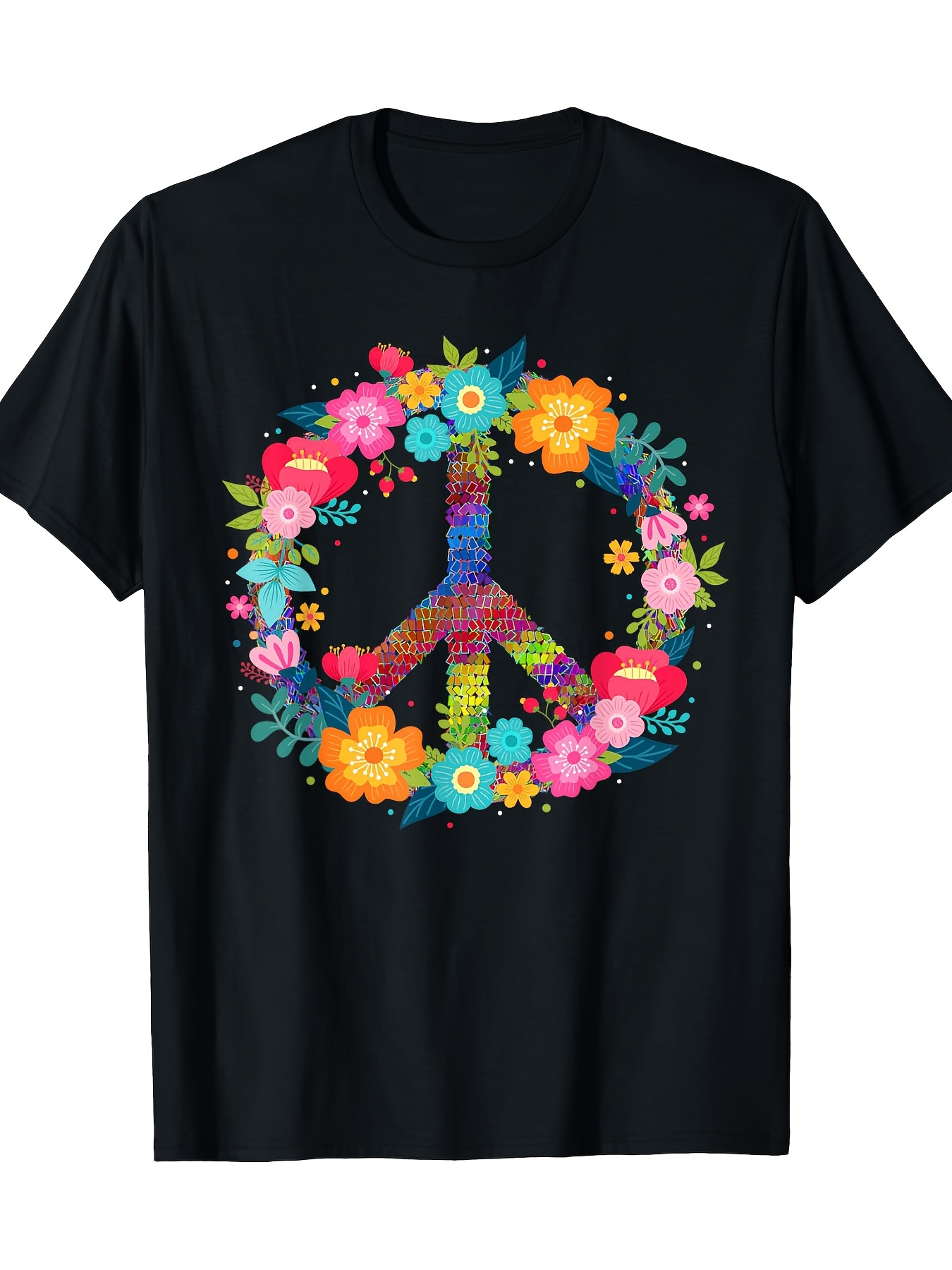Men's Graphic T-Shirt Bright Wildflowers Forming A Vibrant Peace Symbol Surrounded By Blossoms Peace Symbol