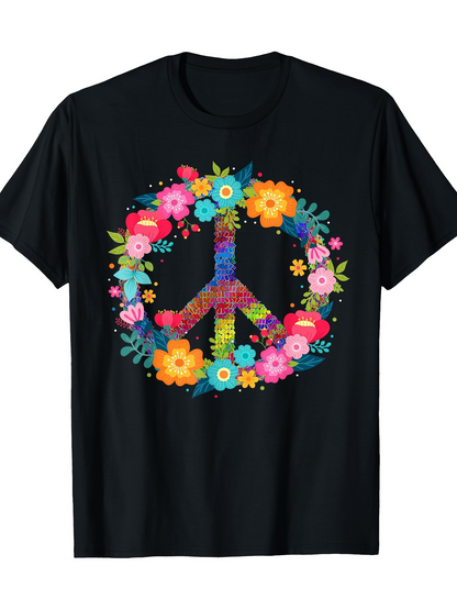 Men's Graphic T-Shirt Bright Wildflowers Forming A Vibrant Peace Symbol Surrounded By Blossoms Peace Symbol