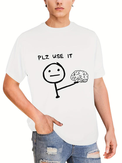 Men's Graphic T-Shirt Plz Use It Simple Doodle Sketch Figure With Brain