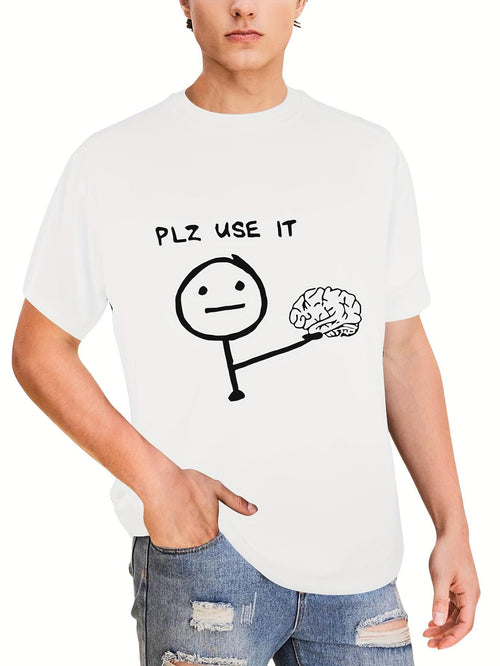 Men's Graphic T-Shirt Plz Use It Simple Doodle Sketch Figure With Brain