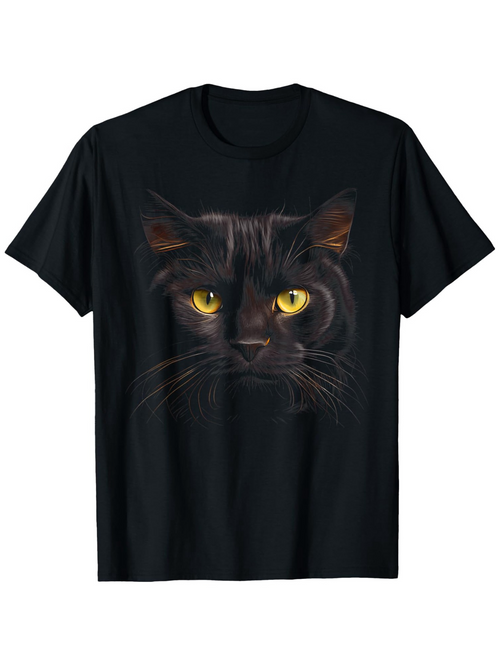 Men's Graphic T-Shirt Midnight Shadows And Glowing Eyes Cat Portrait