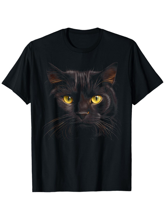 Men's Graphic T-Shirt Midnight Shadows And Glowing Eyes Cat Portrait