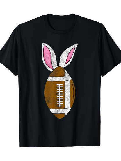 Men's Graphic T-Shirt Easter Bunny Ears With Brown White Laces Football Under Pink Accents