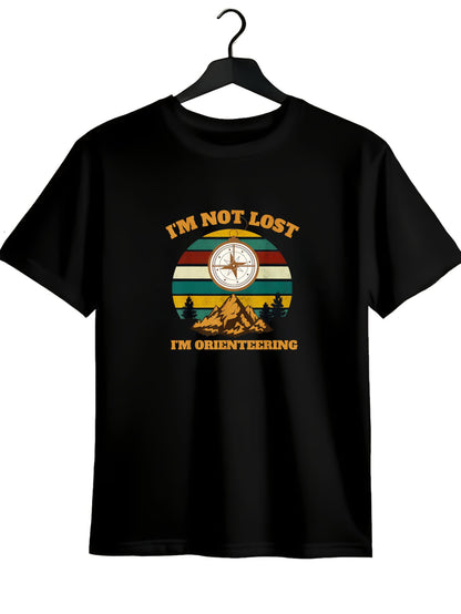 Men's Graphic T-Shirt Im Not Lost Colorful Retro Stripes And Compass Over Mountain Orienteering