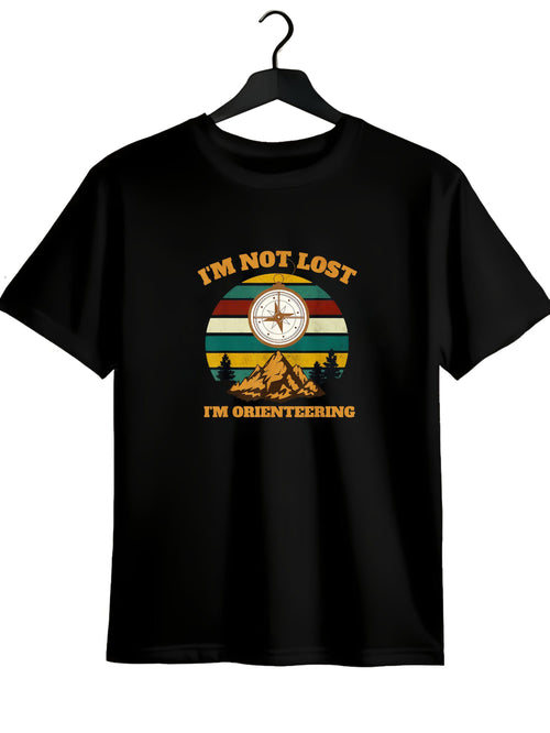 Men's Graphic T-Shirt Im Not Lost Colorful Retro Stripes And Compass Over Mountain Orienteering