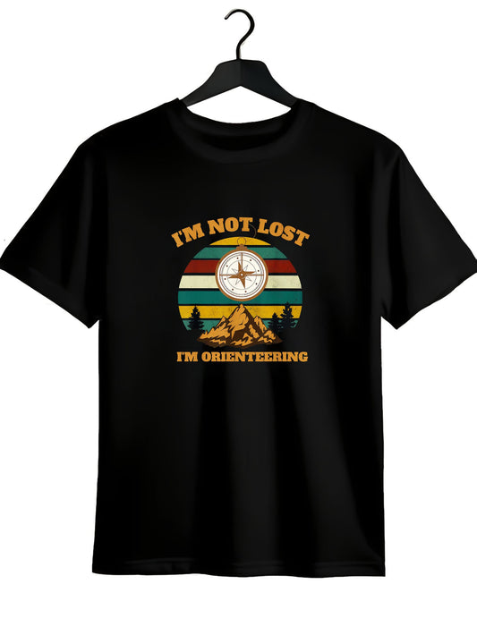 Men's Graphic T-Shirt Im Not Lost Colorful Retro Stripes And Compass Over Mountain Orienteering