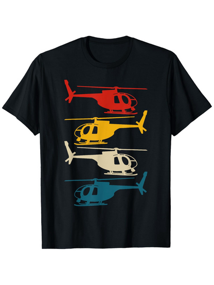 Men's Graphic T-Shirt Retro Stacked Vibrant Aircraft With Four Boldly Colored Helicopters