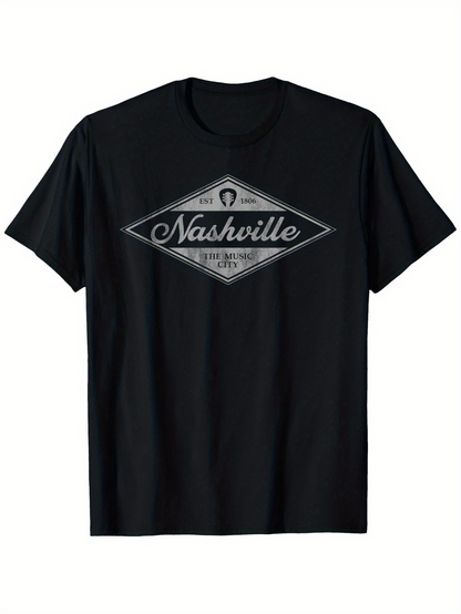Men's Graphic T-Shirt Vintage Diamond Graphic With Stylized White Script Lettering Nashville