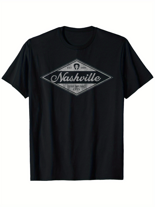 Men's Graphic T-Shirt Vintage Diamond Graphic With Stylized White Script Lettering Nashville