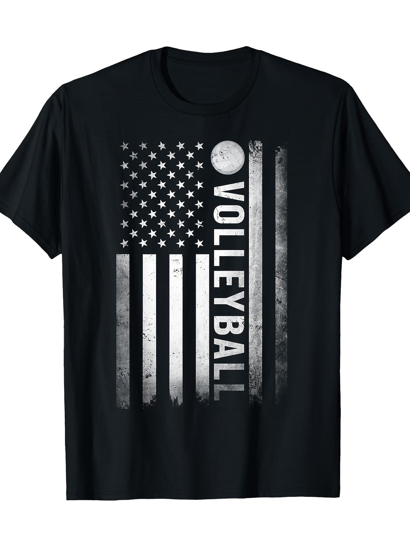 Men's Graphic T-Shirt Distressed Monochrome Flag With Vertical Text And Volleyball