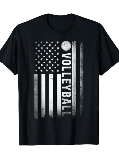 Men's Graphic T-Shirt Distressed Monochrome Flag With Vertical Text And Volleyball