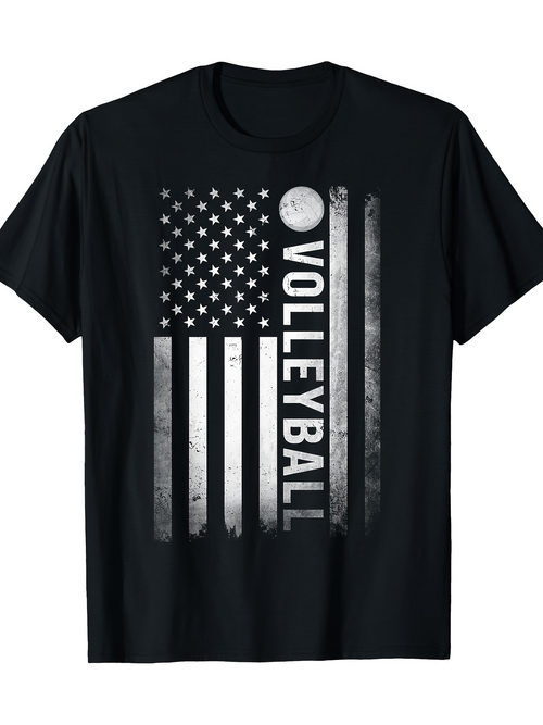 Men's Graphic T-Shirt Distressed Monochrome Flag With Vertical Text And Volleyball